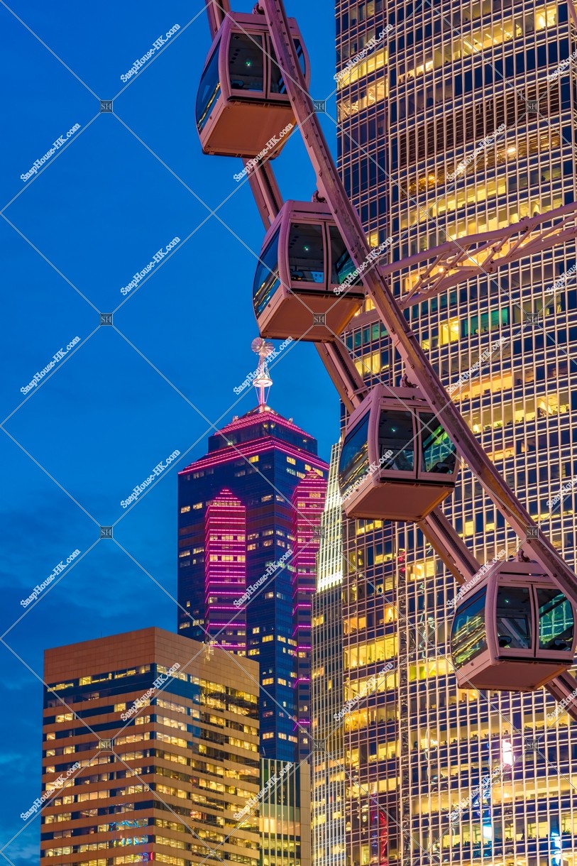 The Hong Kong Observation Wheel and high-rise buildings at Central after sunset, No.5
