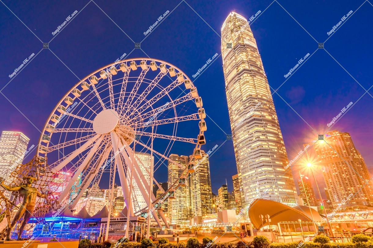 View of The Hong Kong Observation Wheel and ifc2 at night, Central, No.1