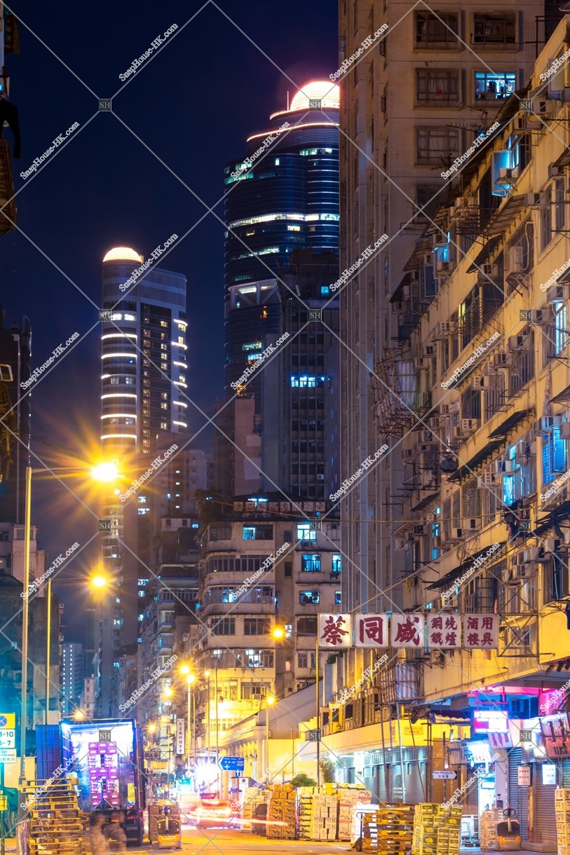 Street view of Yau Ma Tei and Mong Kok at night