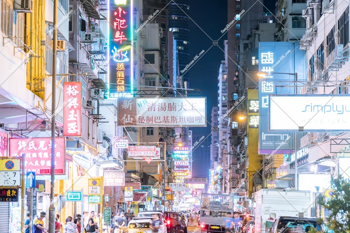 Night view of Mong Kok with signboards, No.9