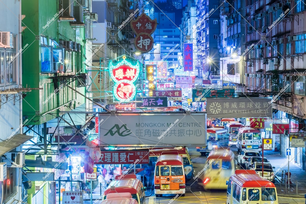 Street view of Mong Kok and crowd of people at night, No.6