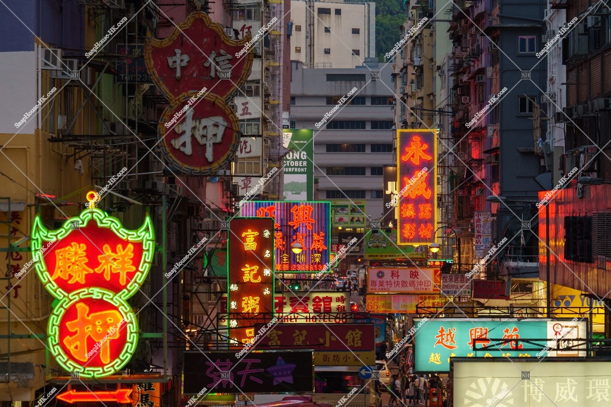 View of signboards at Mong Kok after sunset, No.2