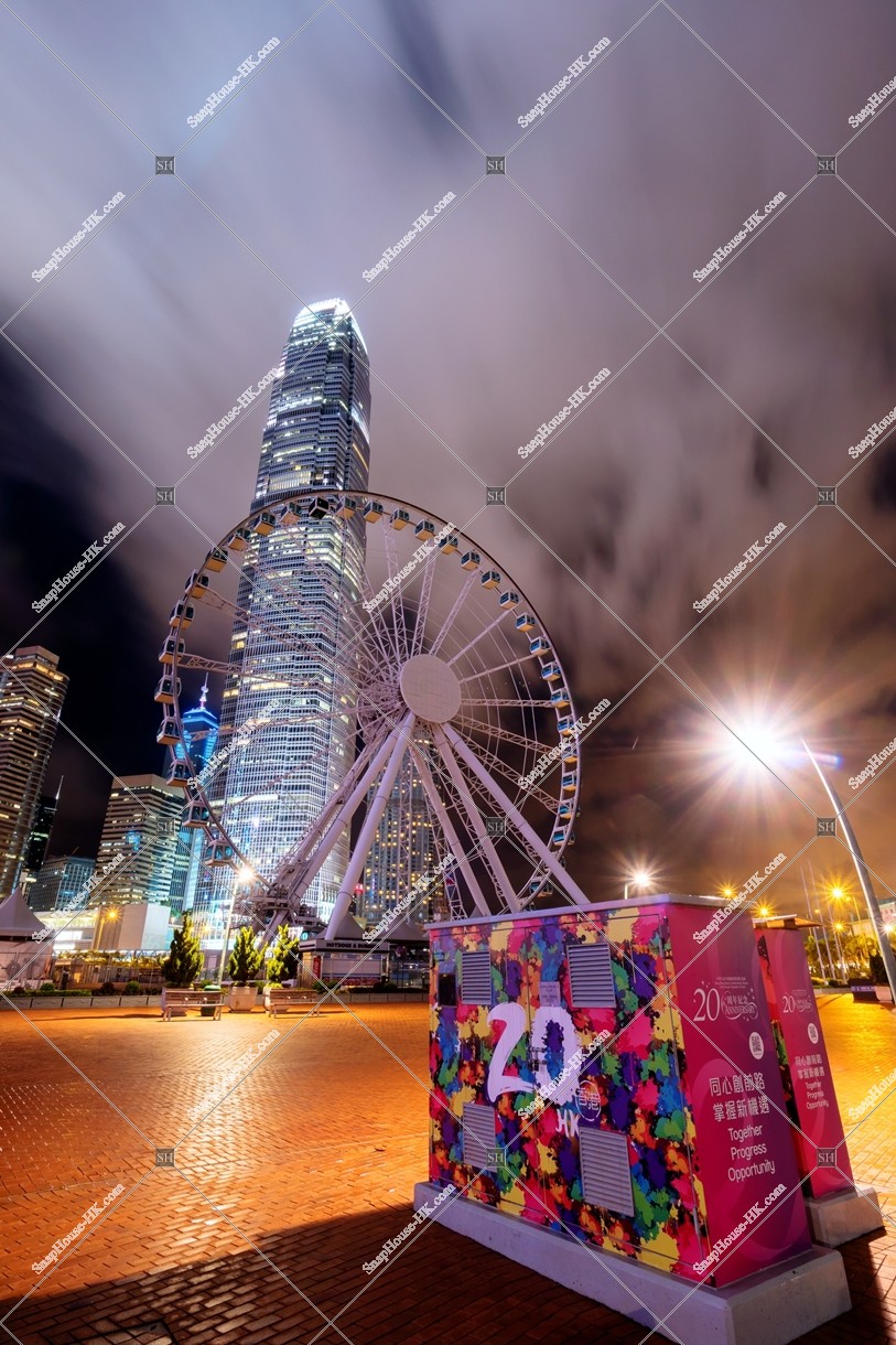 View of The Hong Kong Observation Wheel and ifc2 at night, Central, No.3