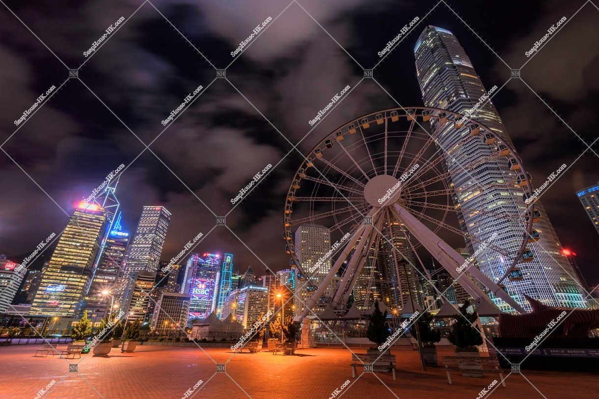 Night view of The Hong Kong Observation Wheel and high-rise buildings at Central, No.5