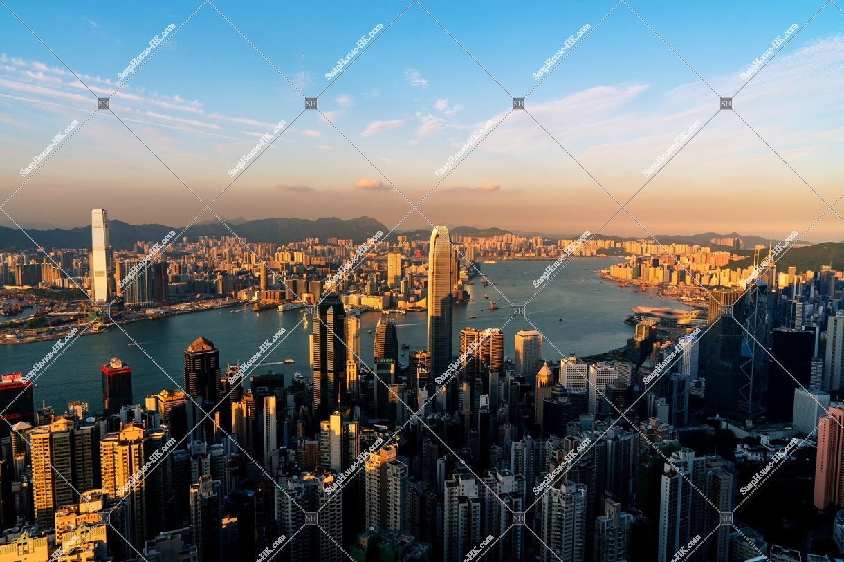 Skyline Hong Kong city in sunset time, view from The Peak, No.1