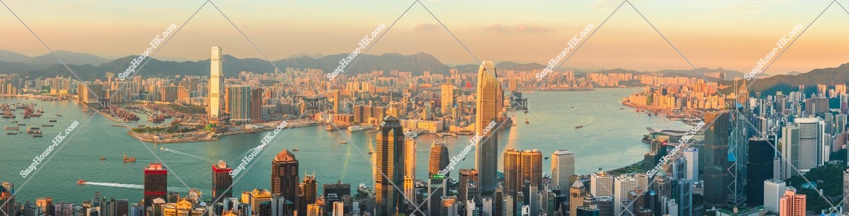 Panoramatic Skyline Hong Kong city in sunset time, view from The Peak, No.1