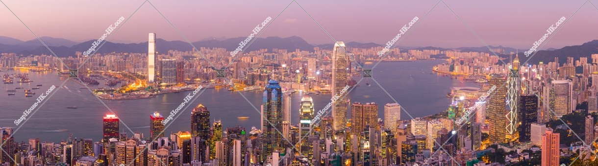 Panoramatic Skyline Hong Kong city in sunset time, view from The Peak, No.2