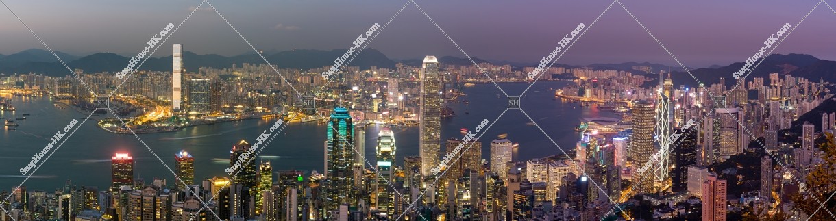 Panoramatic Skyline cityscape of Hong Kong at night, view from The Peak, No.1