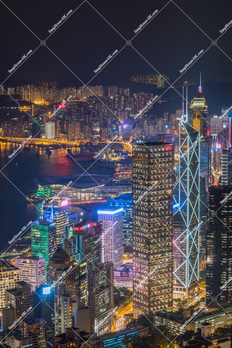 Night cityscape of Hong Kong Island, view from The Peak, No.2