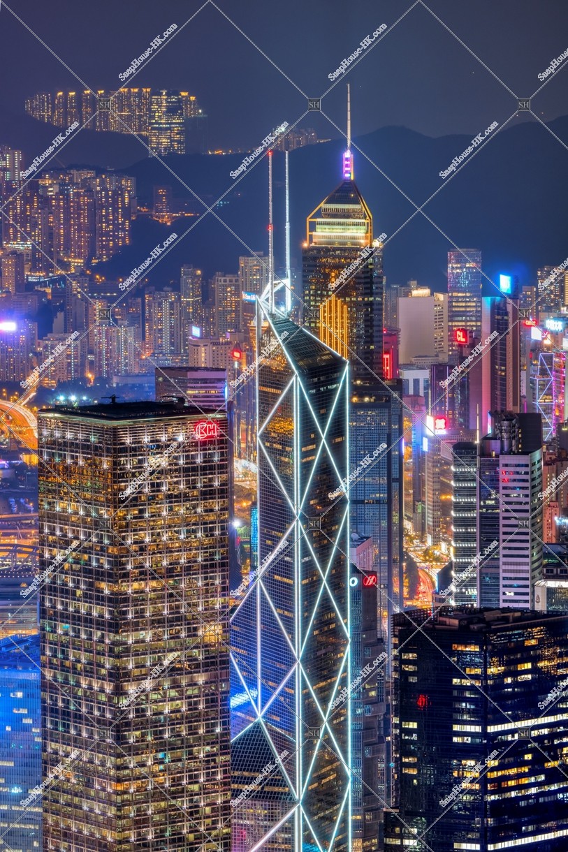 Night cityscape of Hong Kong Island, view from The Peak, No.3
