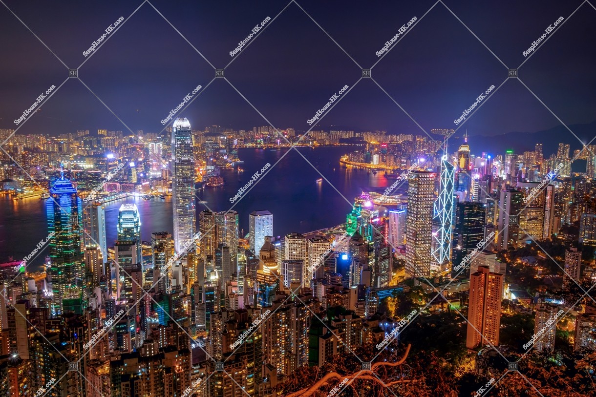 Skyline cityscape of Hong Kong at night, view from The Peak, No.9