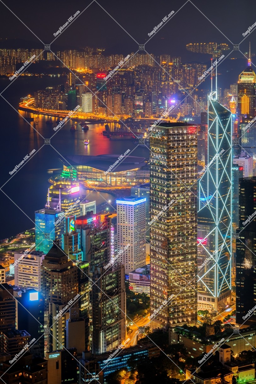 Night cityscape of Hong Kong Island, view from The Peak, No.6