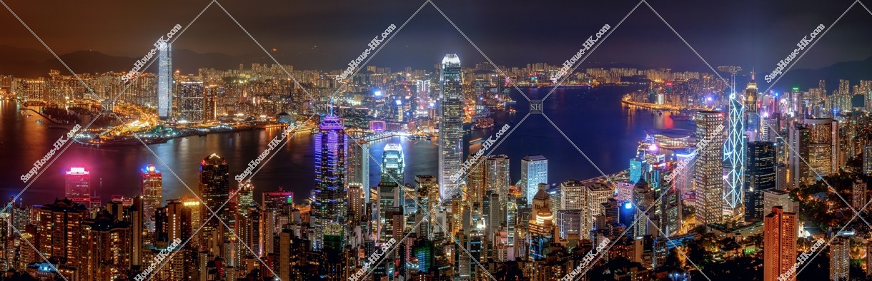 Panoramatic Skyline cityscape of Hong Kong at night, view from The Peak, No.3