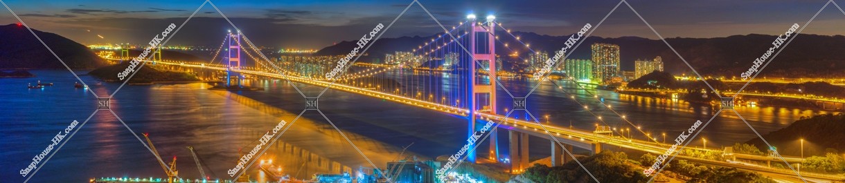 Panoramatic view of Tsing Ma Bridge at night, No.1