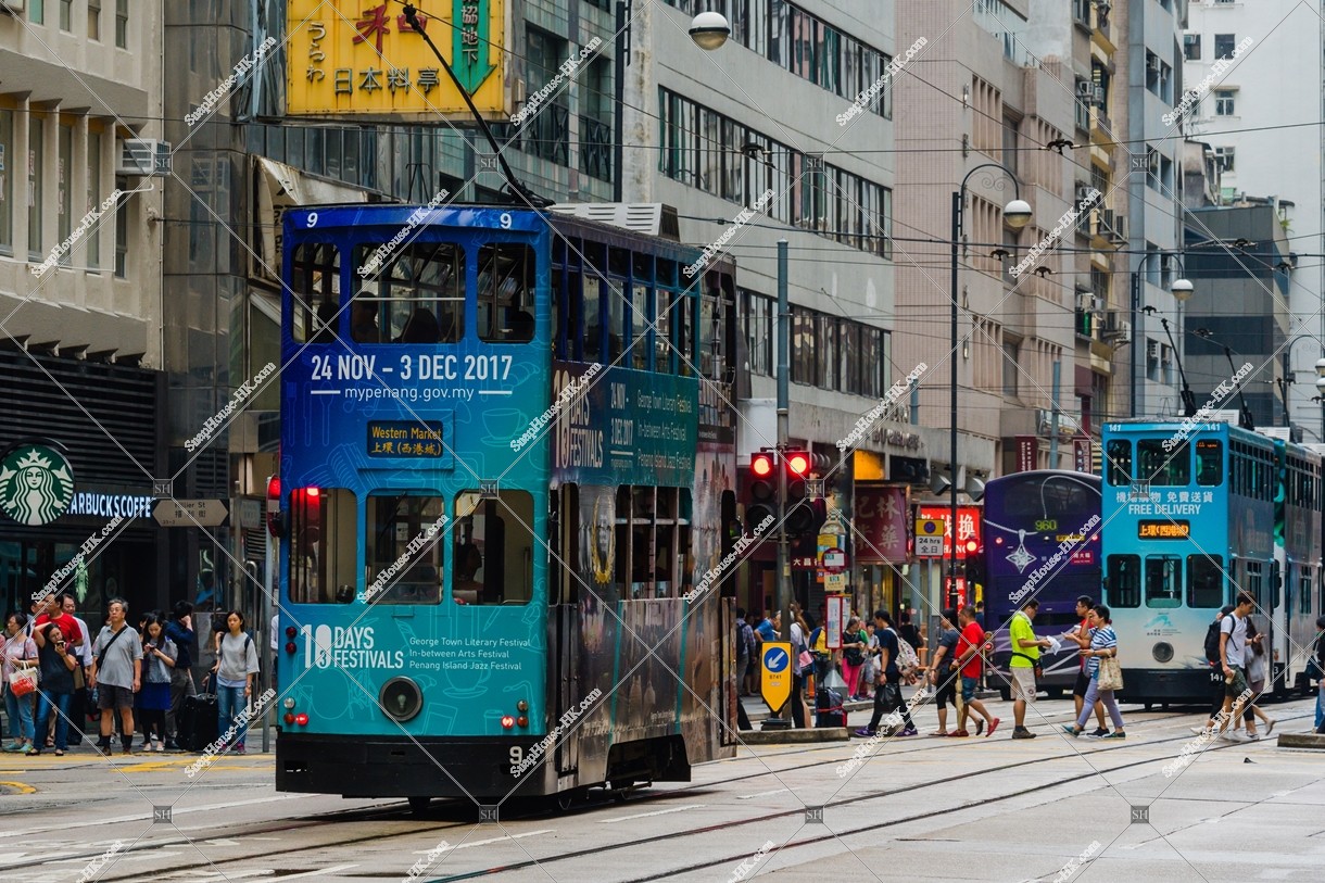 Hong Kong Tramway traveling through Des Voeux Road Central at Sheung Wan, No.3