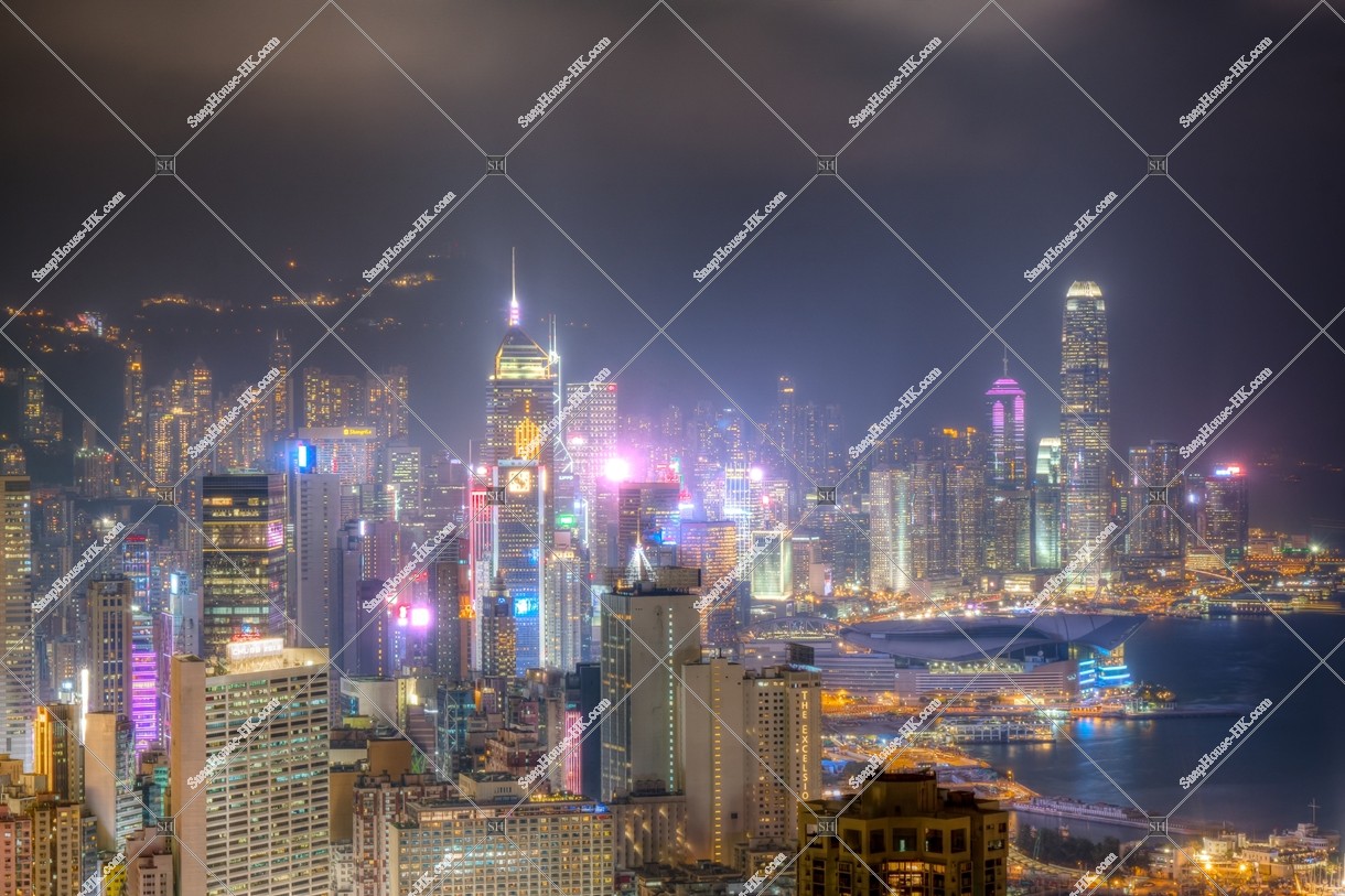 Night view of high-rise buildings at Wan Chai to Central, No.2