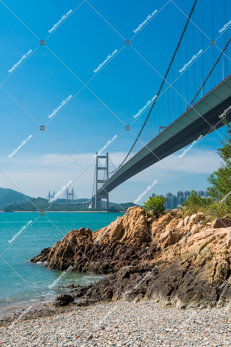 Tsing Ma Bridge with Ma Wan Channel beach, No.1