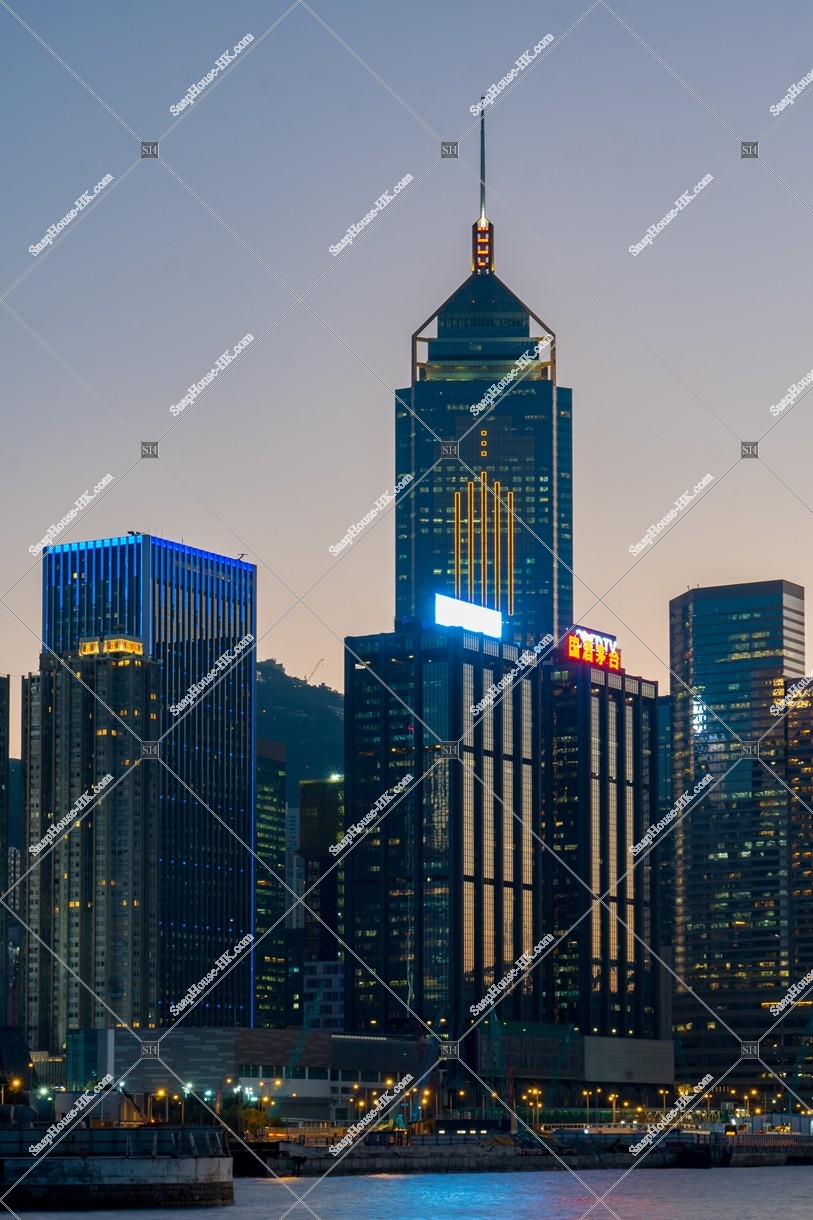 The high-rise buildings at Wan Chai before sunset [Portrait]