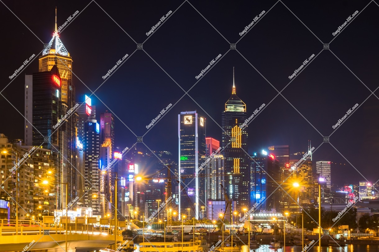 Night view of high-rise buildings from Wan Chai to Causeway Bay