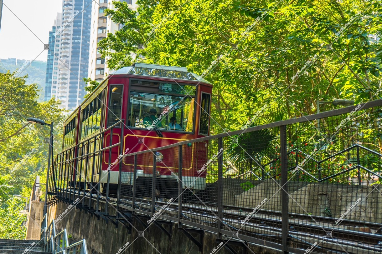 The Peak Tram driving to the Peak, and the stairs