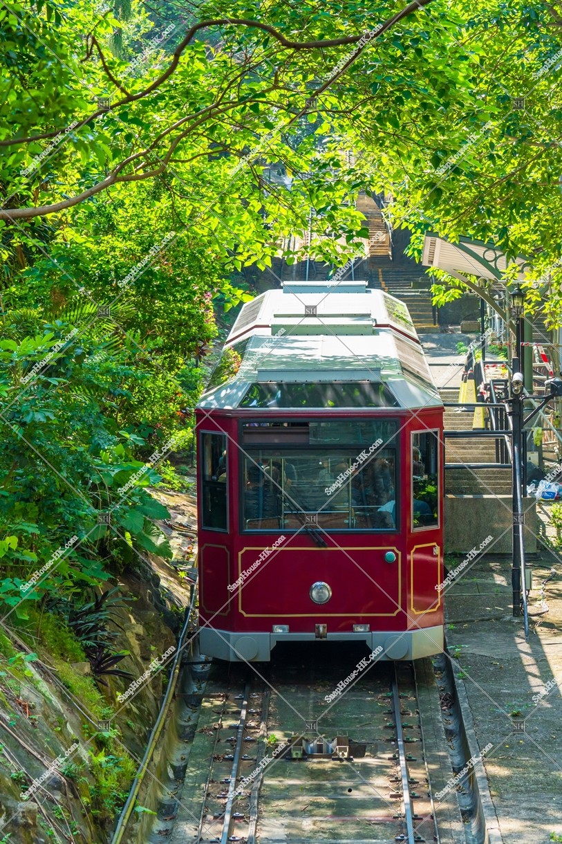 The Peak Tram  passing through MacDonnell Road Station [Portrait]