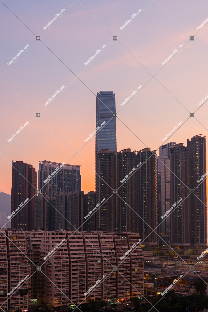 Evening View of the group of buildings from Kowloon West (Taken from the Northeast)