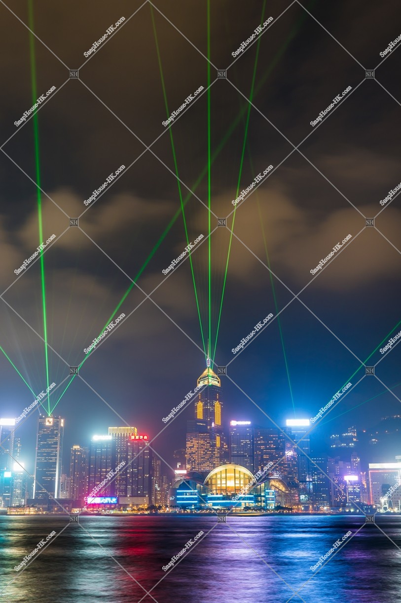 Symphony of Lights, Laser show at Wan Chai region, three lasers [Portrait]