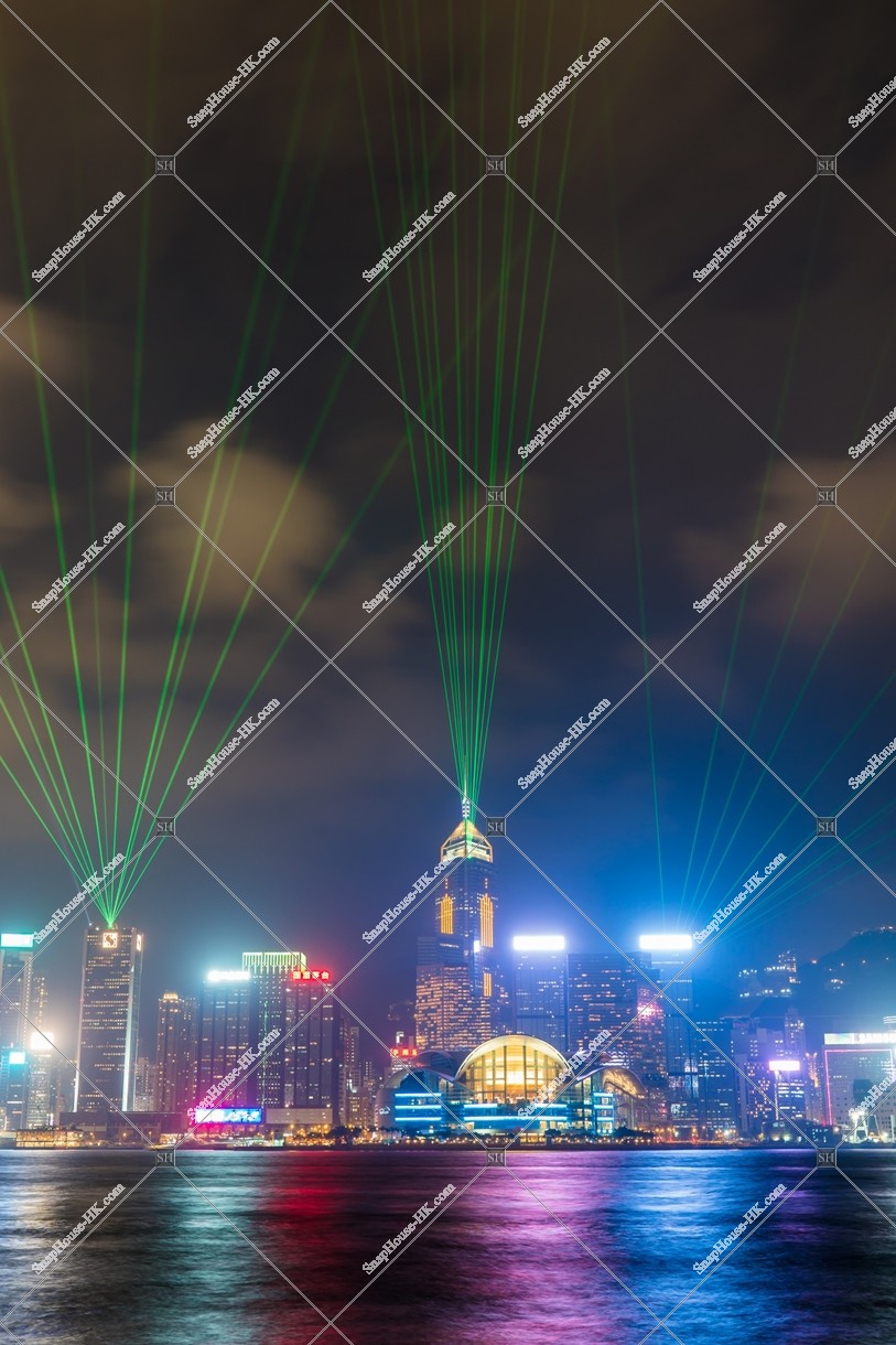 Symphony of Lights, Laser show at Wan Chai region, many lasers [Portrait]