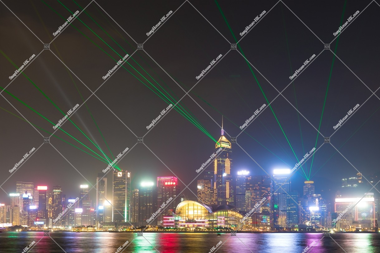 Symphony of lights Laser show at Wan Chai region, four laser [Landscape]