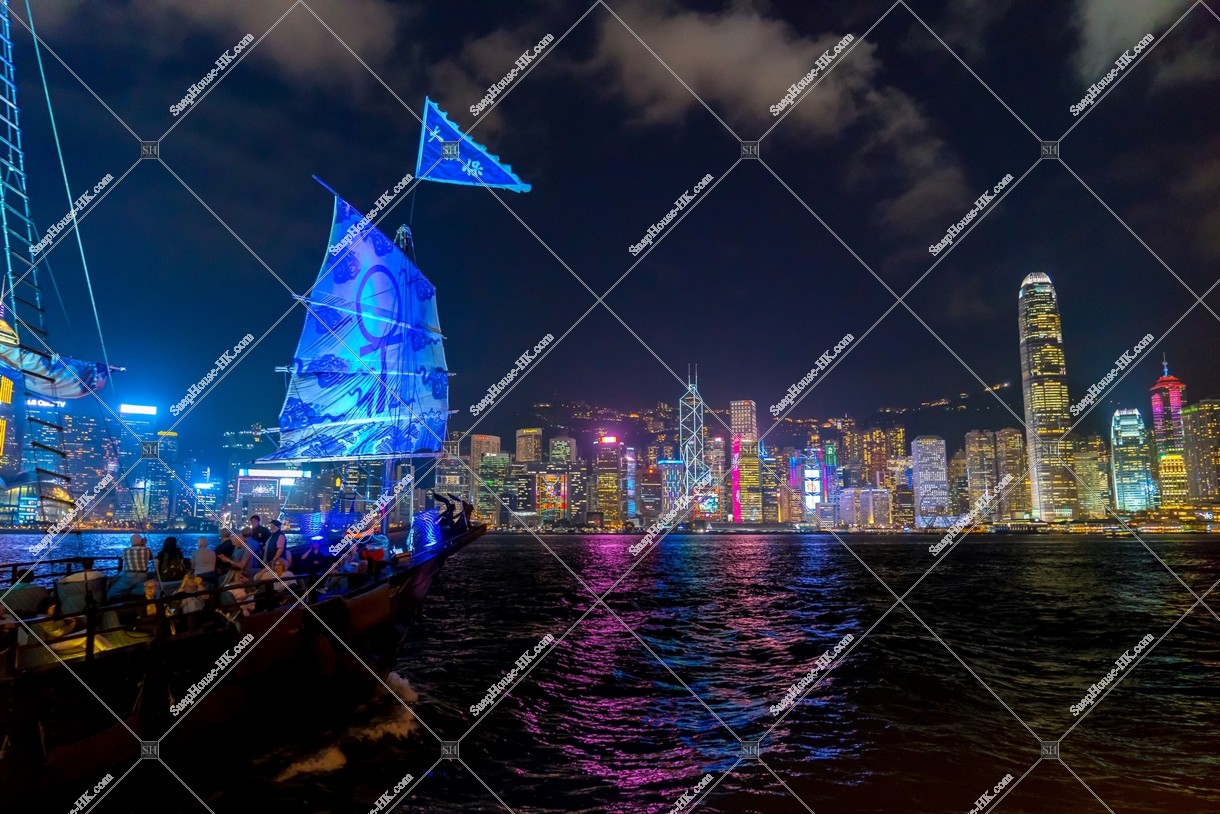 Night view of sightseeing ship and Central skyline