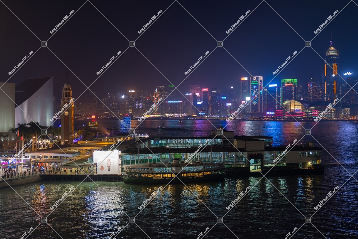 Night View of Tsim Sha Tsui Ferry Pier with Wan Chai