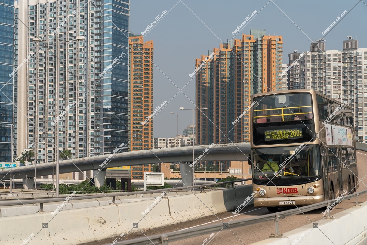 Bus traveling over elevated