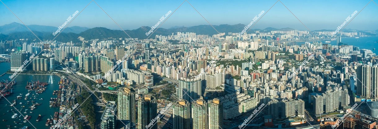 Panorama view from Kowloon North west to North east at noon