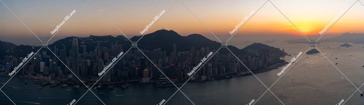 Sinking sun and Hong Kong Island