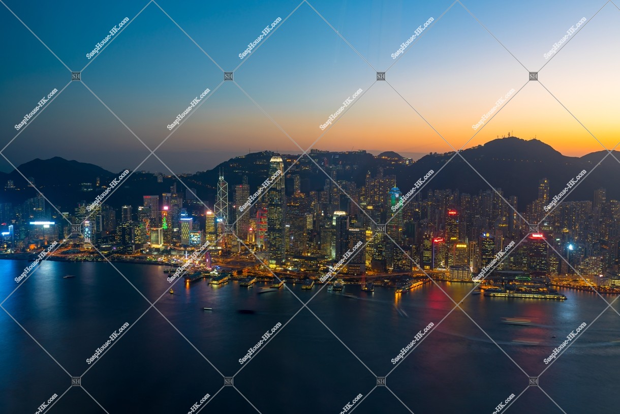 Hong Kong Island after sunset and the view of Central