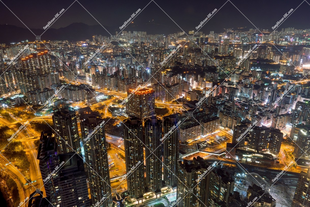 Night view from Kowloon West to Yaumatei to Mong Kok and Prince Edward
