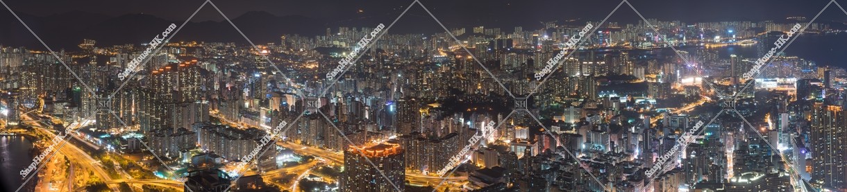 Panorama Night view from Kowloon Northwest to Northeast at noon