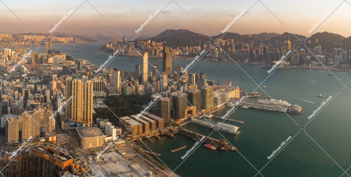 Kowloon Tsim Sha Tsui and Hong Kong Island 
Panoramic view from Wan Chai to North Point in the evening