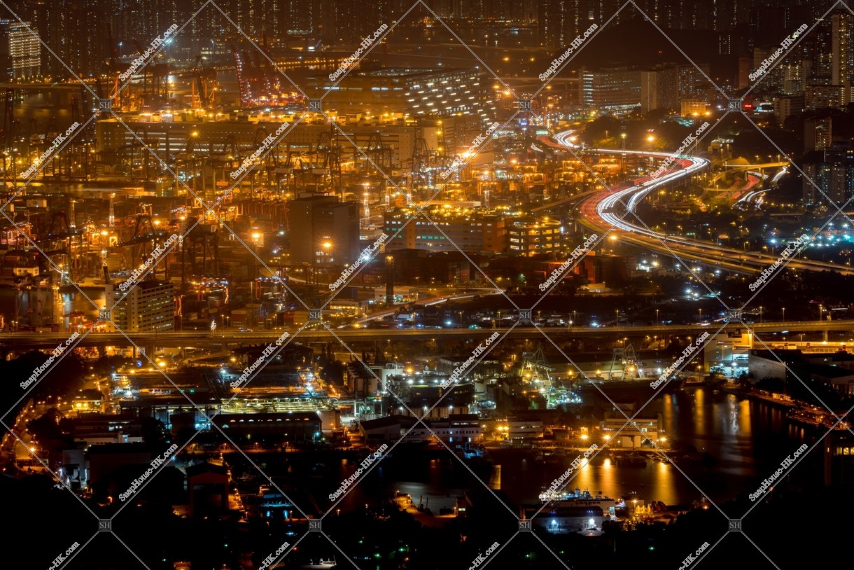 Night view of West Kowloon to Kwai Tsing Container Terminals