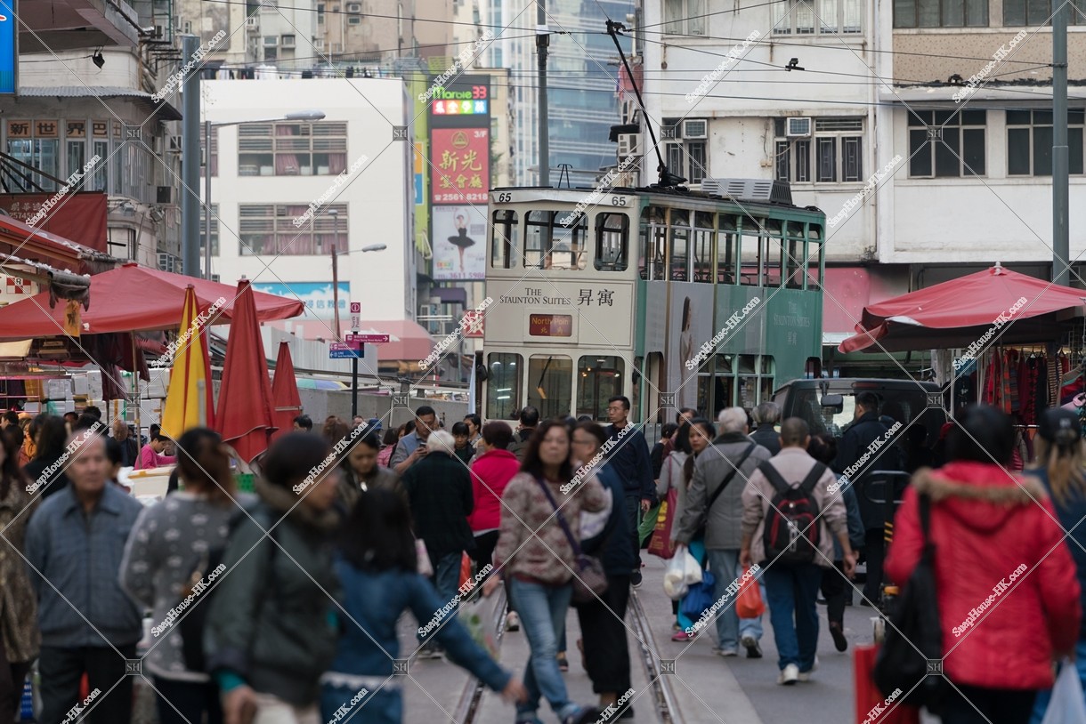 Hong Kong Tramway passing through Chun Yeung Street