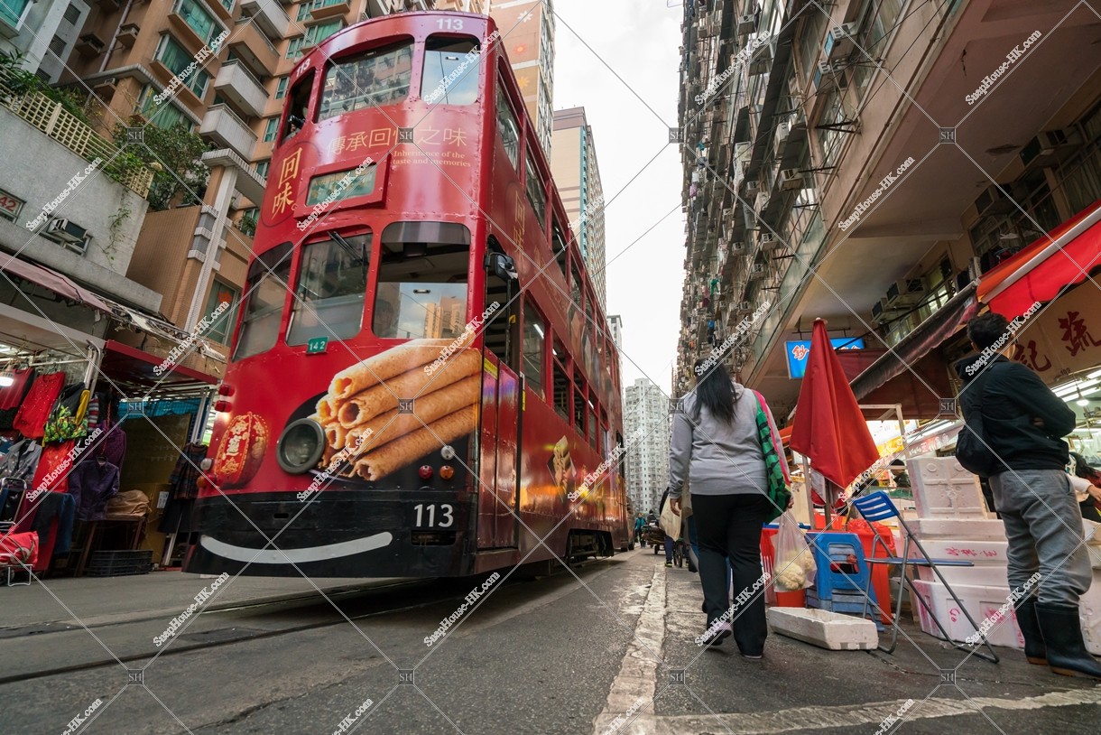 Hong Kong Tramway driving to Chun Yeung Street from the top view No.2