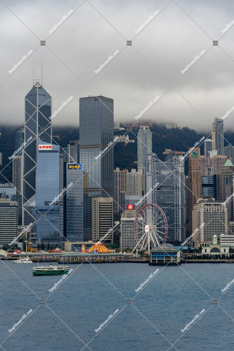 View of the Financial high-rise buildings at Central on a cloudy day [Portrait]