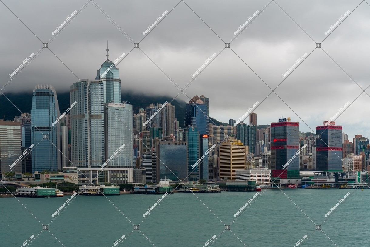 View of the high-rise buildings from Centarl to Sheung Wan on the cloudy weather
