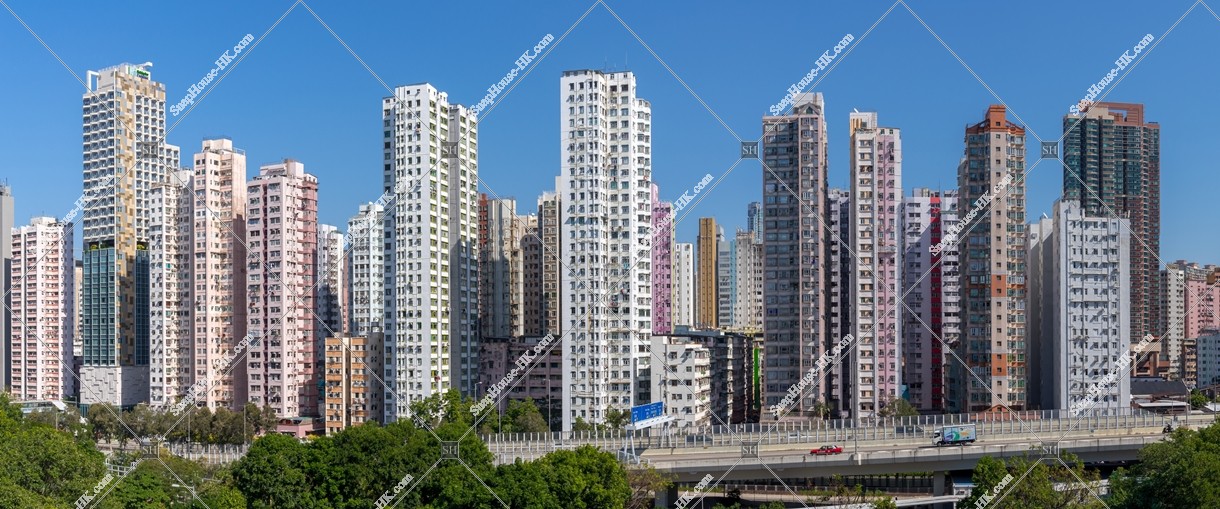Panorama view of old high mansions