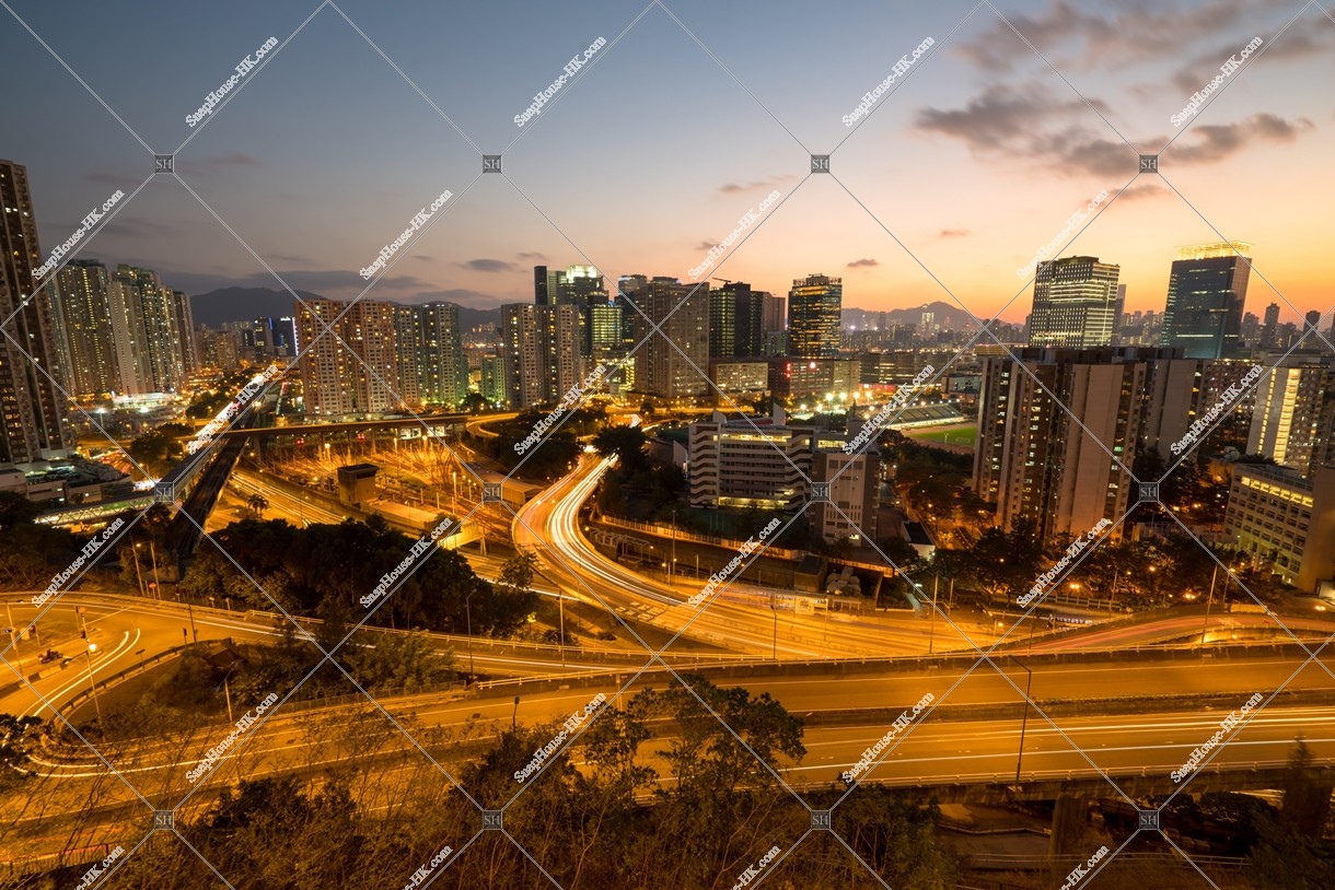 Panorama view of Kowloon Bay before the sunset