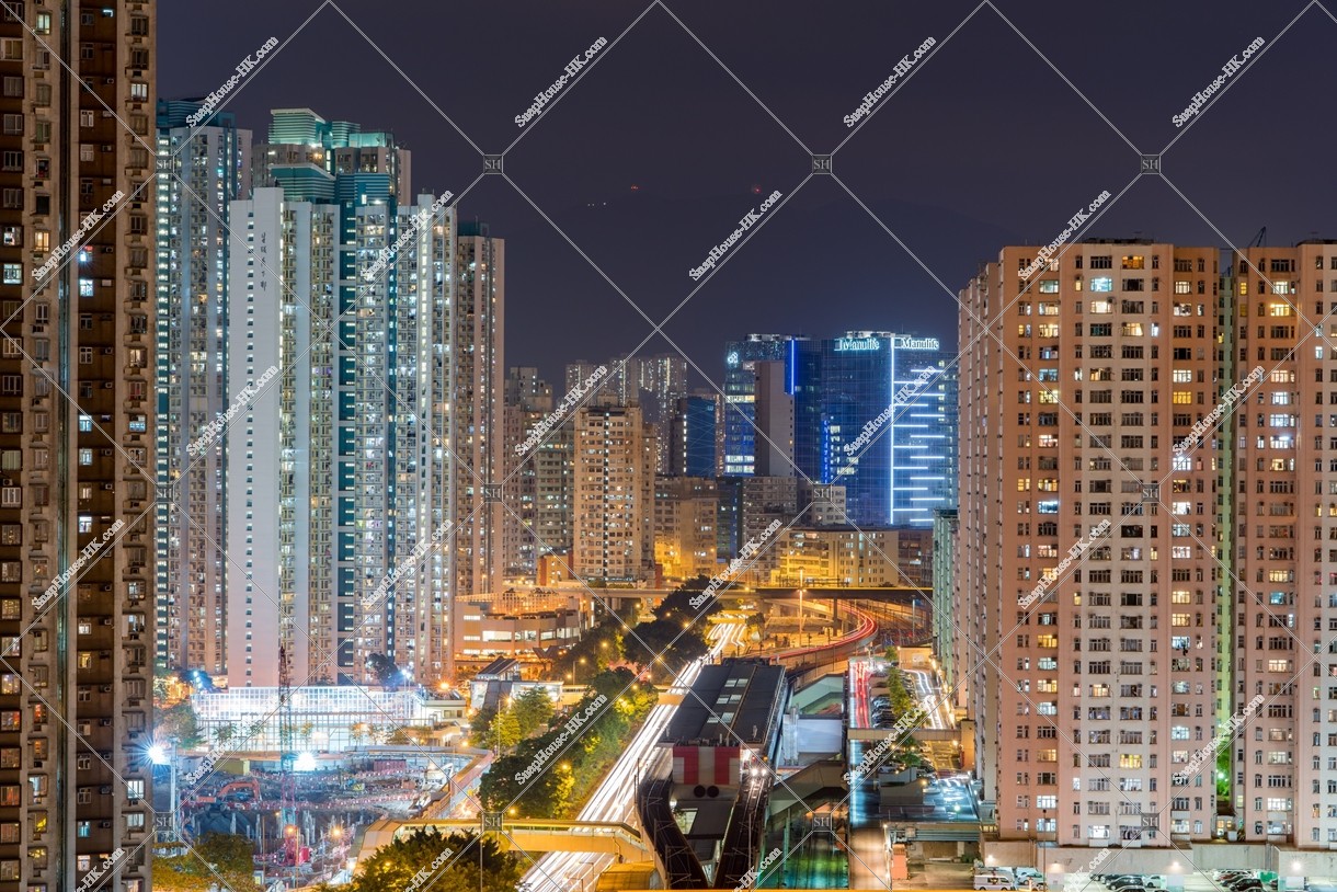 Night view of MTR Kowloon Bay Station and the nearby buildings and mansions [Landscape] No.2
