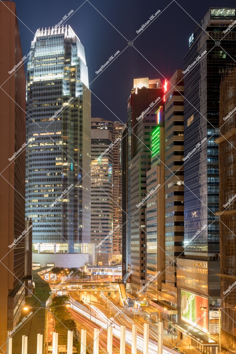 Night view of International Finance Centre 1 and Connaught Road Central