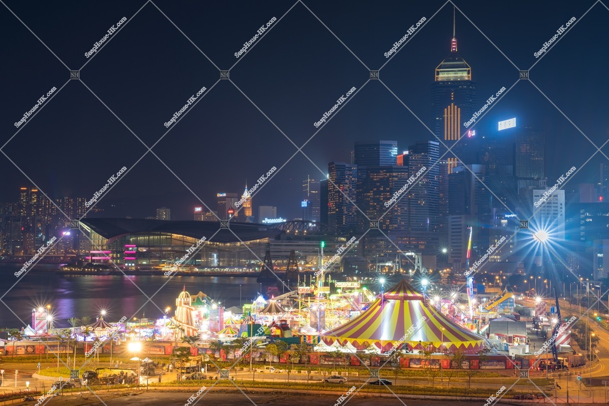 The high-rise buildings and the event of Wan Chai, Night view of The AIA Great European Carnival