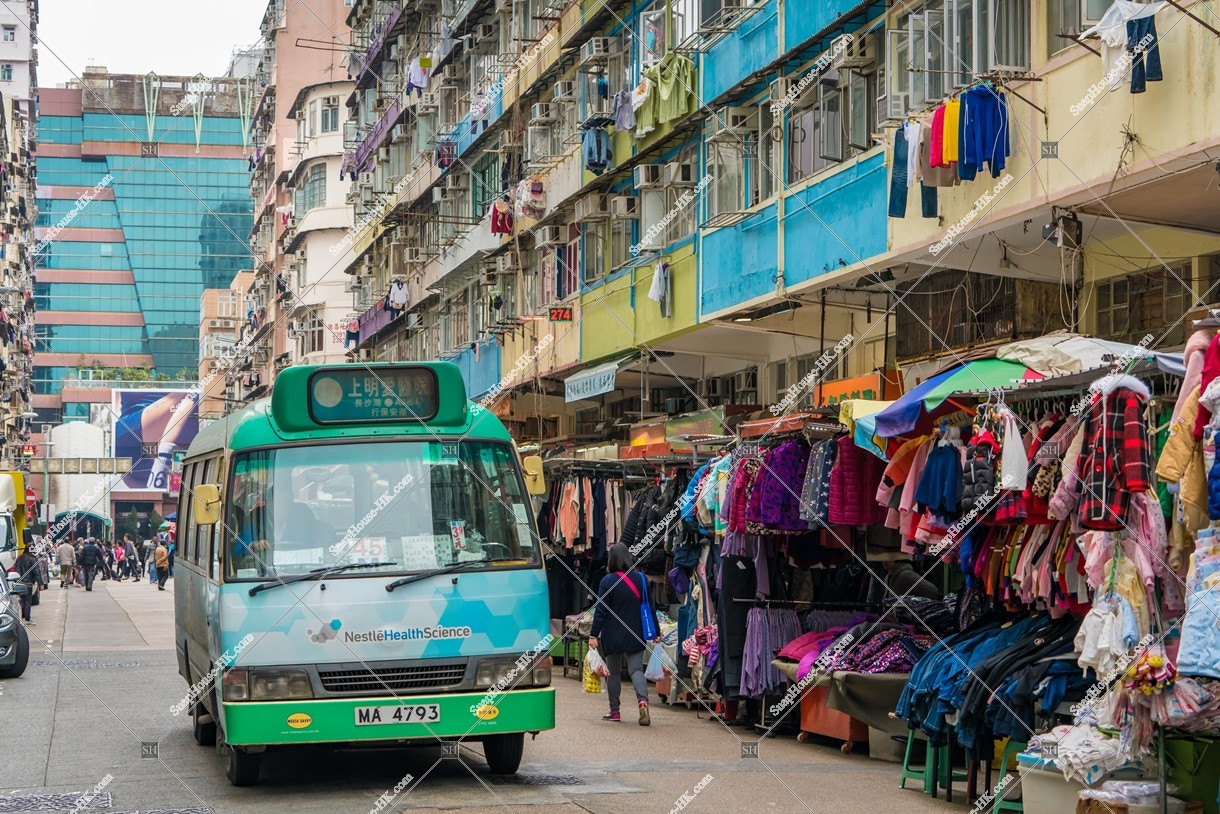 View of  Nostalgic Street with Mini bus, Sham Shui Po