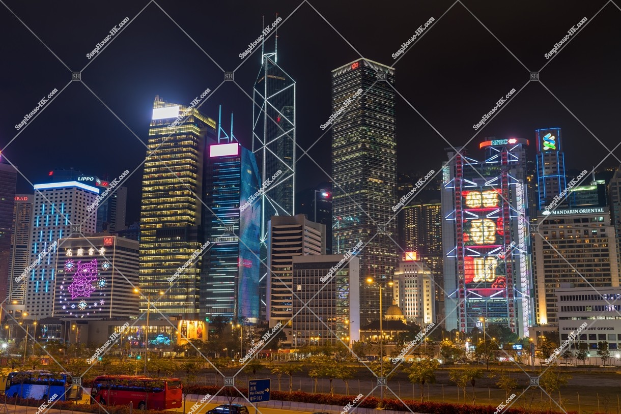 Chines new year night view, Group of buildings in the central business districts, (Light up of "恭喜發財"), No.2